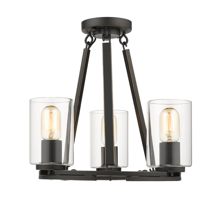 Golden 7041-3 BLK-CLR Three Light Chandelier, Matte Black with Gold Highlights