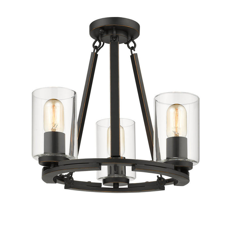 Golden 7041-3 BLK-CLR Three Light Chandelier, Matte Black with Gold Highlights