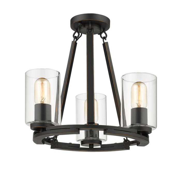 Golden 7041-3 BLK-CLR Three Light Chandelier, Matte Black with Gold Highlights