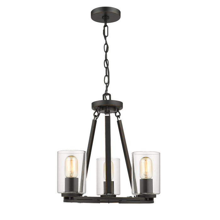 Golden 7041-3 BLK-CLR Three Light Chandelier, Matte Black with Gold Highlights