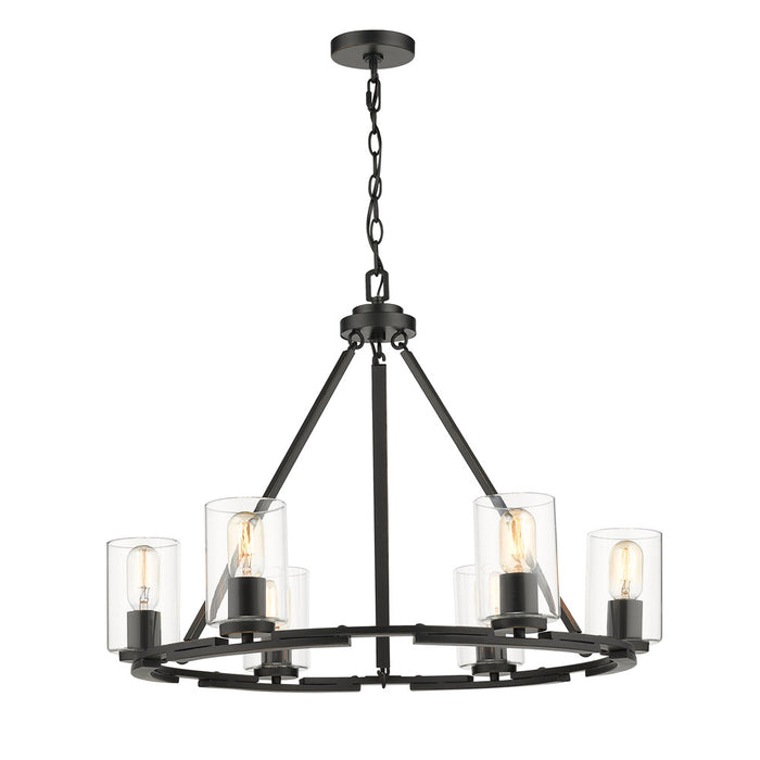 Golden 7041-6 BLK-CLR Six Light Chandelier, Matte Black with Gold Highlights