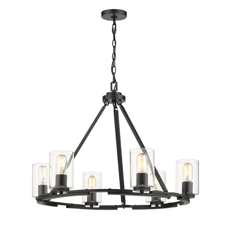Golden 7041-6 BLK-CLR Six Light Chandelier, Matte Black with Gold Highlights