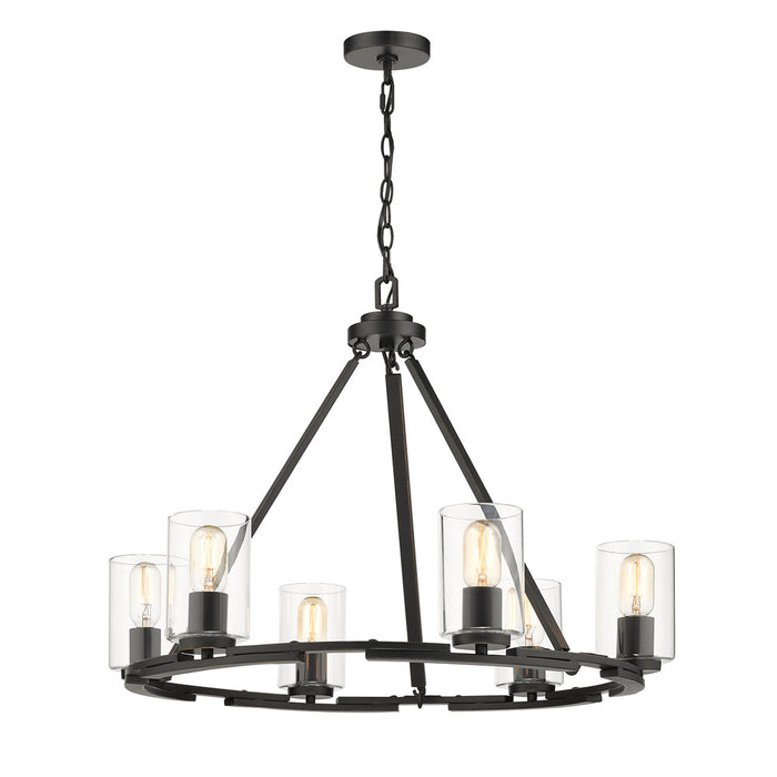 Golden 7041-6 BLK-CLR Six Light Chandelier, Matte Black with Gold Highlights