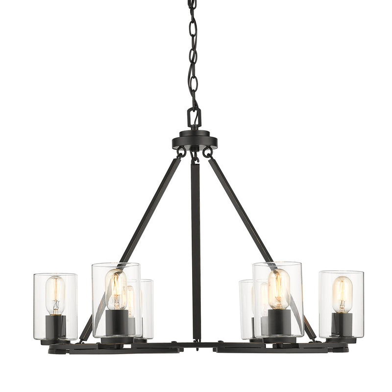 Golden 7041-6 BLK-CLR Six Light Chandelier, Matte Black with Gold Highlights