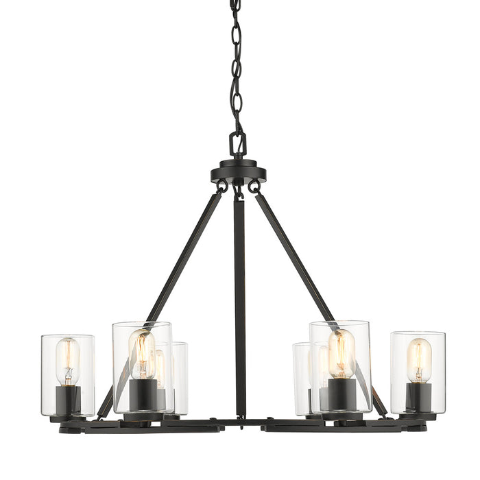 Golden 7041-6 BLK-CLR Six Light Chandelier, Matte Black with Gold Highlights