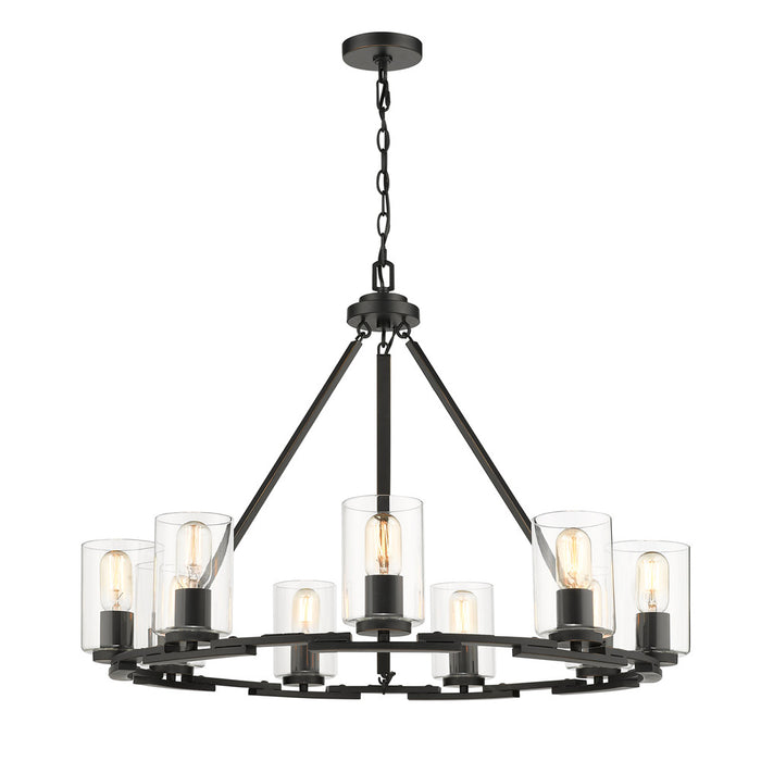 Golden 7041-9 BLK-CLR Nine Light Chandelier, Matte Black with Gold Highlights