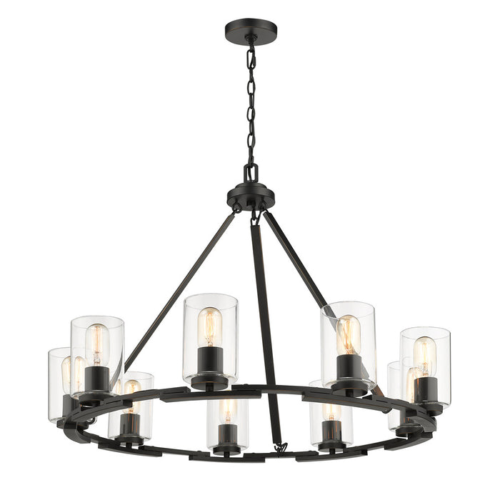 Golden 7041-9 BLK-CLR Nine Light Chandelier, Matte Black with Gold Highlights