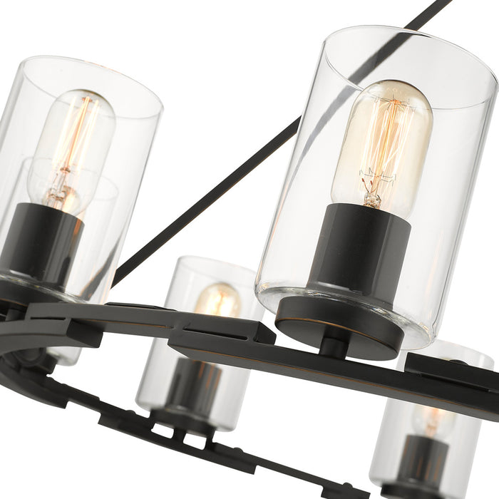 Golden 7041-9 BLK-CLR Nine Light Chandelier, Matte Black with Gold Highlights