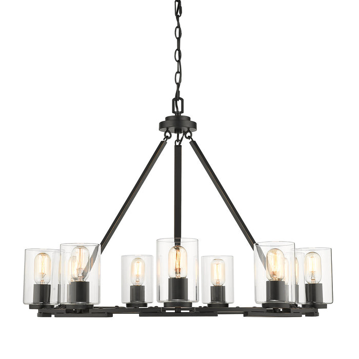 Golden 7041-9 BLK-CLR Nine Light Chandelier, Matte Black with Gold Highlights