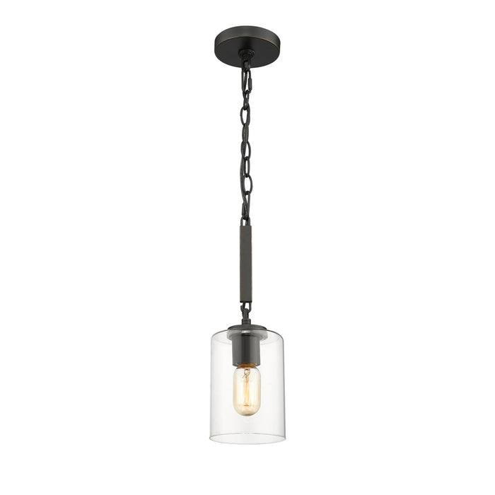 Golden 7041-M1L BLK-CLR One Light Mini Pendant, Matte Black with Gold Highlights