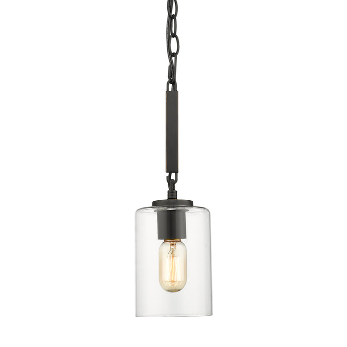 Golden 7041-M1L BLK-CLR One Light Mini Pendant, Matte Black with Gold Highlights