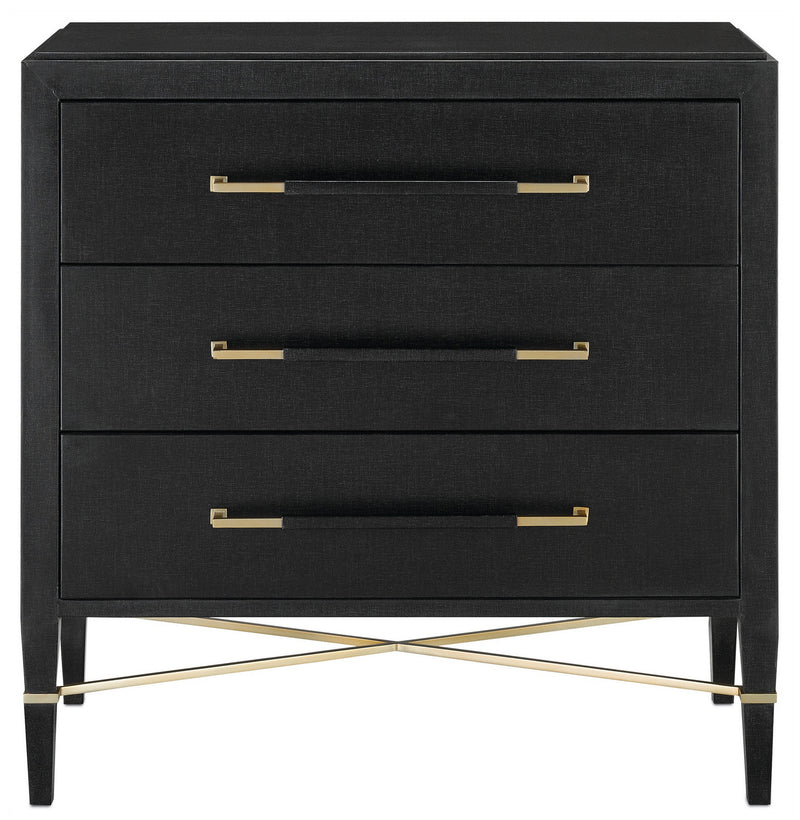 Currey and Company 3000-0065 Chest, Black Lacquered Linen/Champagne