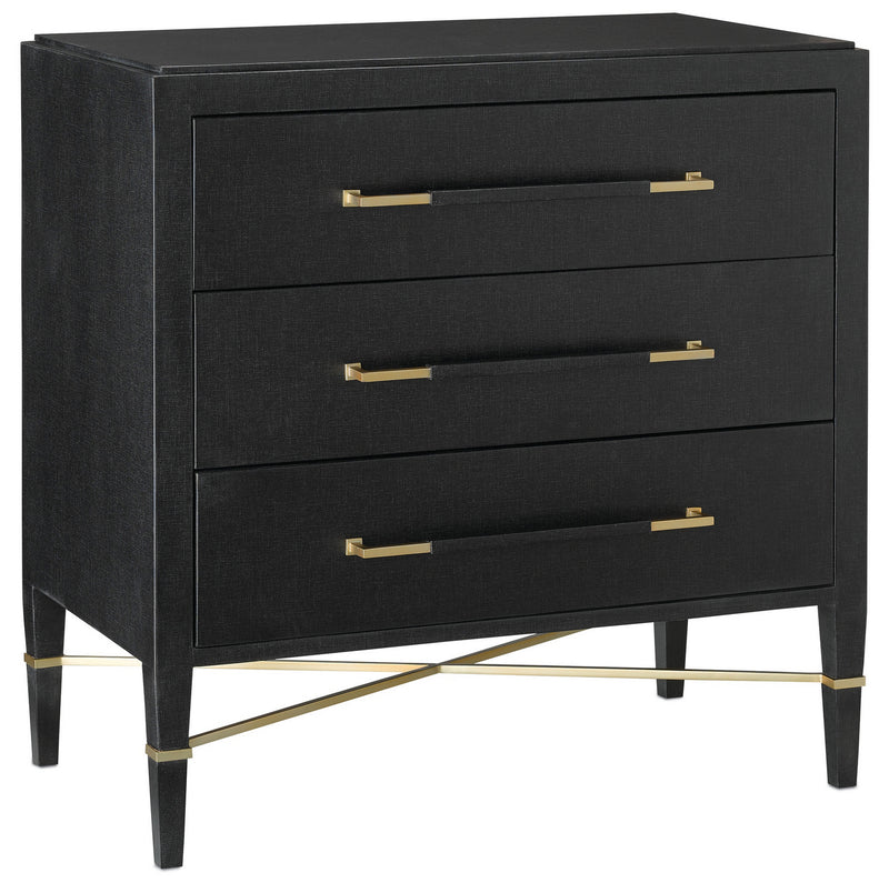 Currey and Company 3000-0065 Chest, Black Lacquered Linen/Champagne