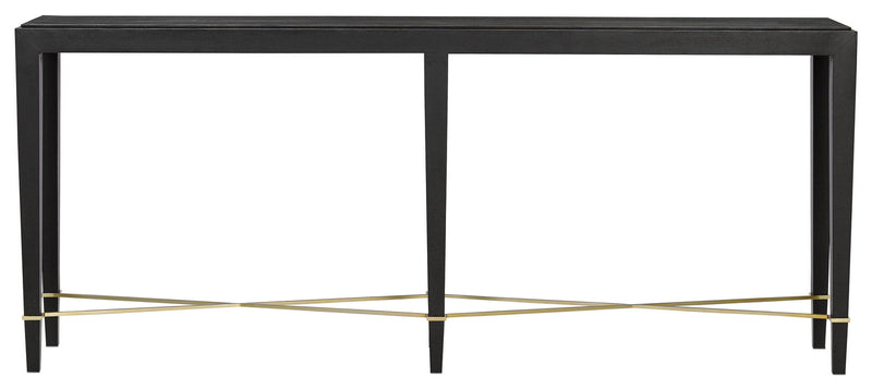 Currey and Company 3000-0097 Console Table, Black Lacquered Linen/Champagne