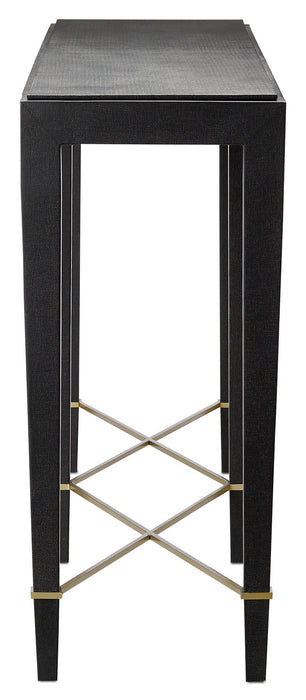 Currey and Company 3000-0097 Console Table, Black Lacquered Linen/Champagne