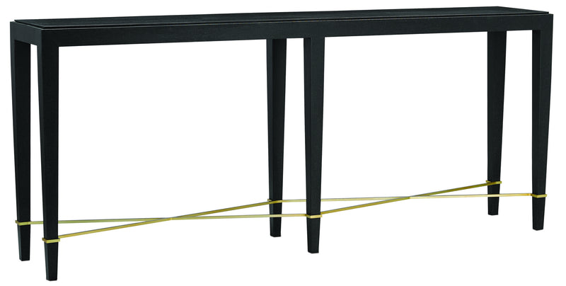 Currey and Company 3000-0097 Console Table, Black Lacquered Linen/Champagne