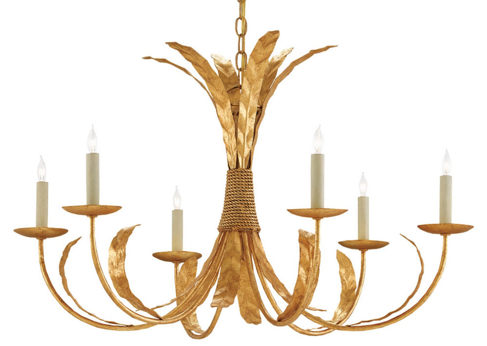 Currey and Company 9000-0186 Six Light Chandelier, Grecian Gold Leaf