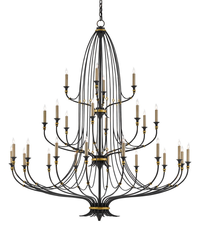 Currey and Company 9000-0213 28 Light Chandelier, French Black/Gold Leaf