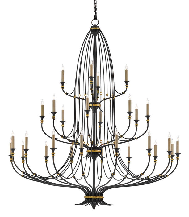 Currey and Company 9000-0213 28 Light Chandelier, French Black/Gold Leaf