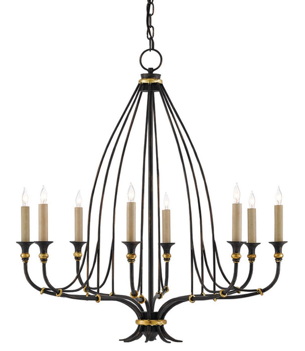 Currey and Company 9000-0214 Eight Light Chandelier, French Black/Gold Leaf