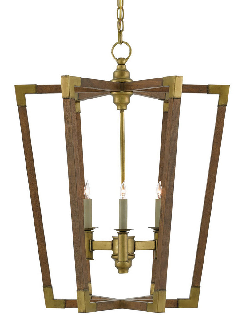 Currey and Company 9000-0220 Three Light Lantern, Chestnut/Brass
