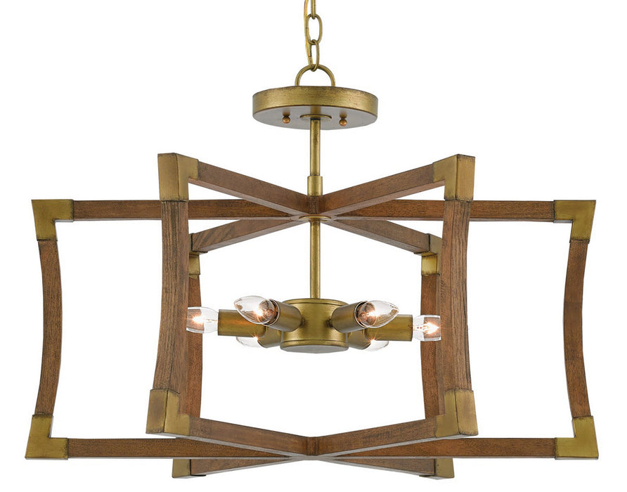Currey and Company 9000-0221 Six Light Lantern, Chestnut/Brass