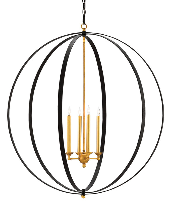 Currey and Company 9000-0238 Four Light Chandelier, Chinois Antique Gold Leaf/Black