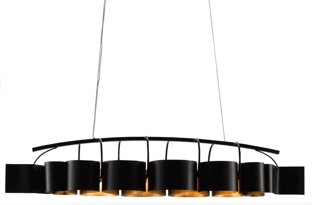 Currey and Company 9000-0262 Eight Light Chandelier, Satin Black/Contemporary Gold Leaf