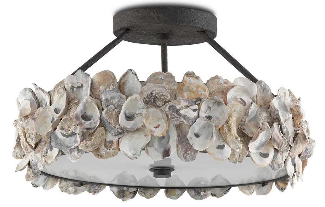 Currey and Company 9000-0265 Three Light Semi-Flush Mount, Textured Bronze/Natural