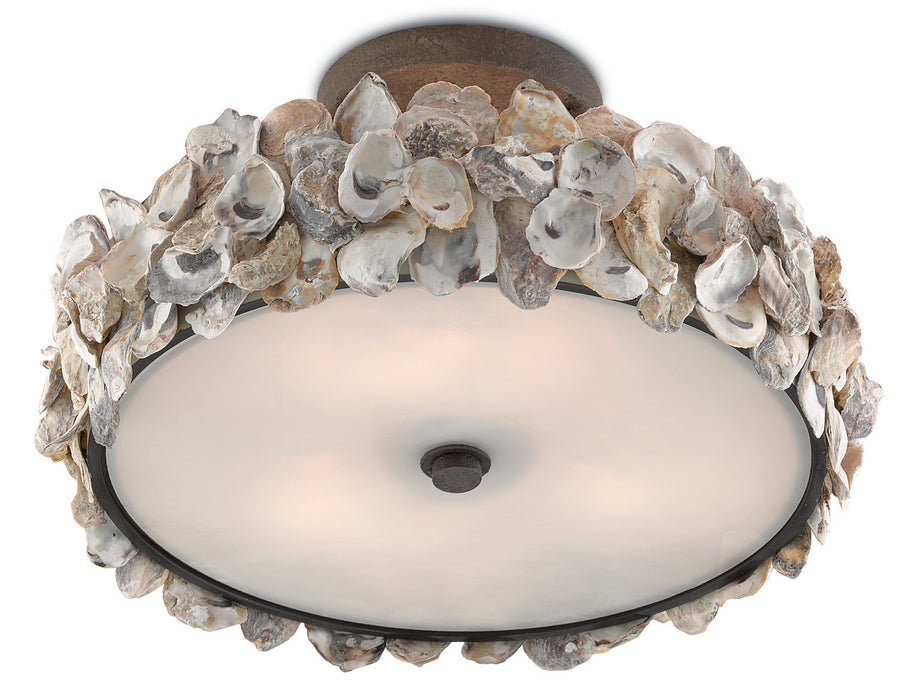 Currey and Company 9000-0265 Three Light Semi-Flush Mount, Textured Bronze/Natural