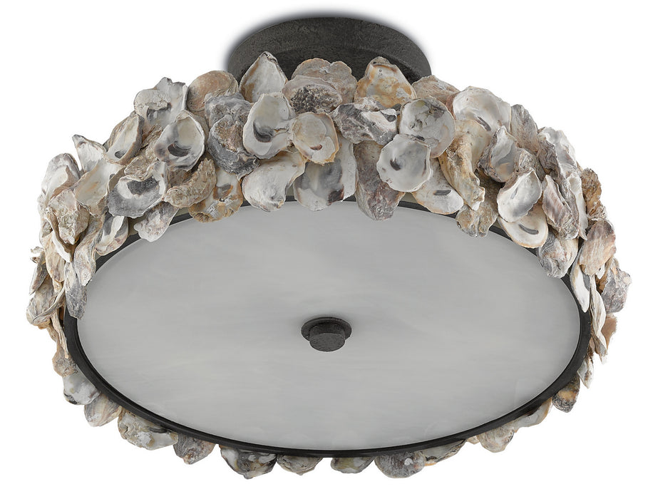 Currey and Company 9000-0265 Three Light Semi-Flush Mount, Textured Bronze/Natural