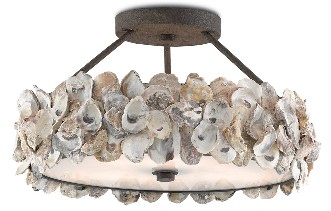 Currey and Company 9000-0265 Three Light Semi-Flush Mount, Textured Bronze/Natural