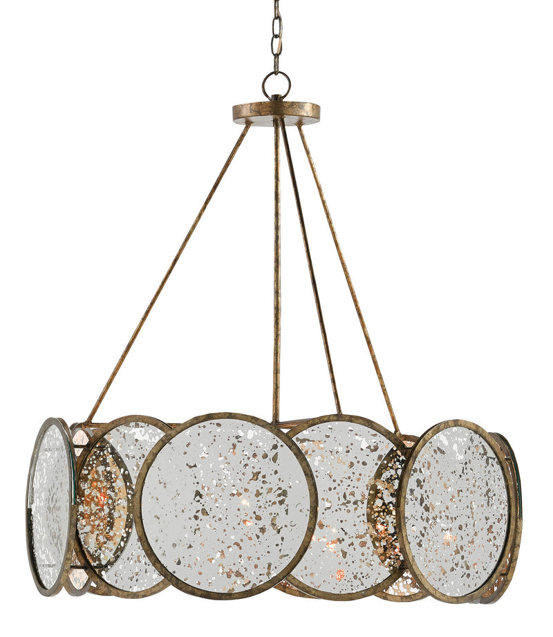 Currey and Company 9000-0277 Six Light Chandelier, Pyrite Bronze/Raj Mirror