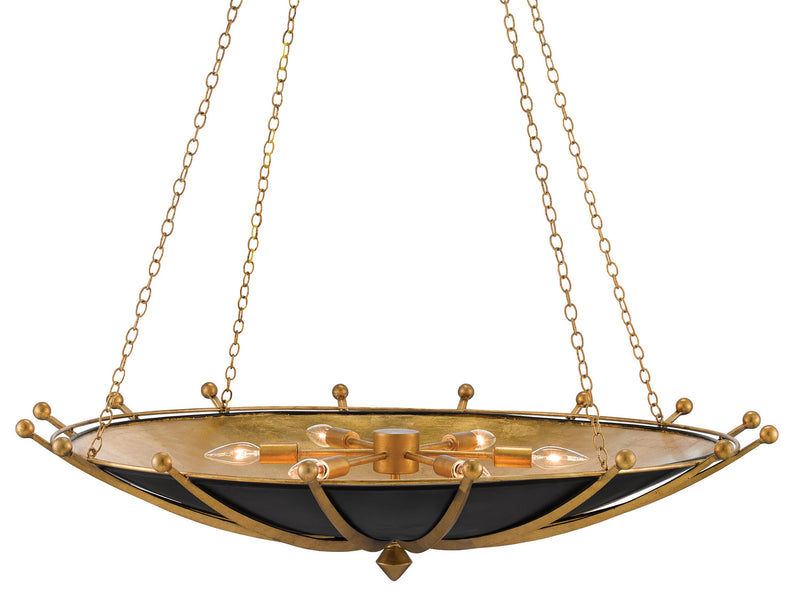 Currey and Company 9000-0319 Six Light Chandelier, Antique Gold Leaf/Contemporary Gold Leaf/Satin Black