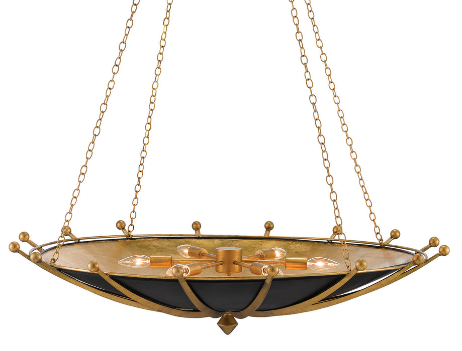 Currey and Company 9000-0319 Six Light Chandelier, Antique Gold Leaf/Contemporary Gold Leaf/Satin Black