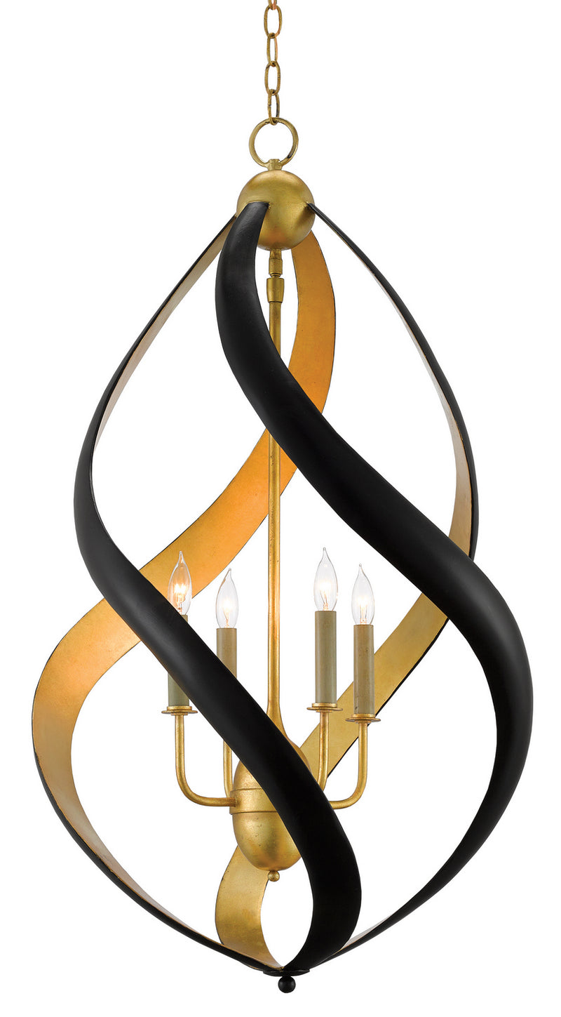 Currey and Company 9000-0321 Four Light Chandelier, Contemporary Gold Leaf/Satin Black