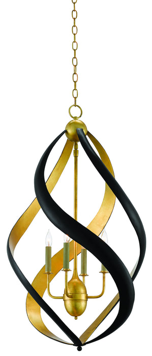 Currey and Company 9000-0321 Four Light Chandelier, Contemporary Gold Leaf/Satin Black