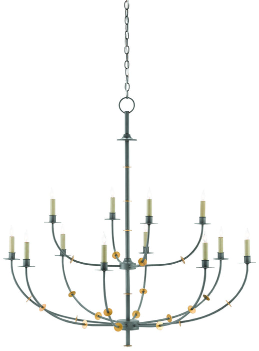 Currey and Company 9000-0331 12 Light Chandelier, Hiroshi Gray/Contemporary Gold Leaf