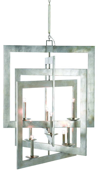 Currey and Company 9000-0352 Eight Light Chandelier, Contemporary Silver Leaf