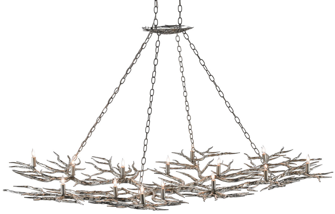 Currey and Company 9000-0367 14 Light Chandelier, Silver Leaf