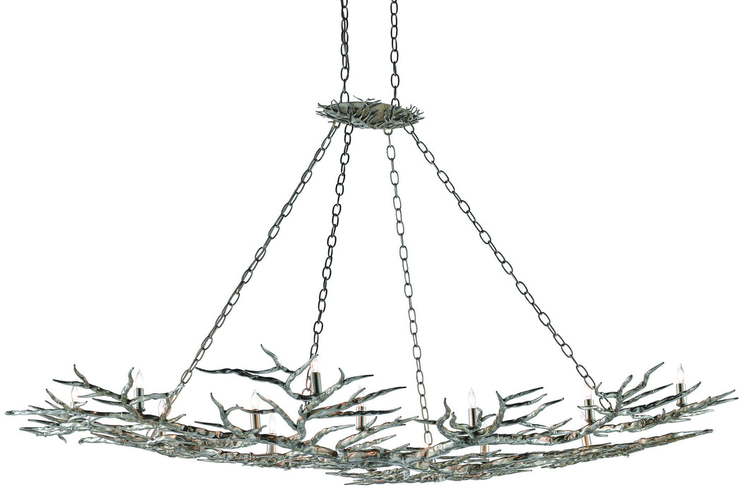 Currey and Company 9000-0367 14 Light Chandelier, Silver Leaf