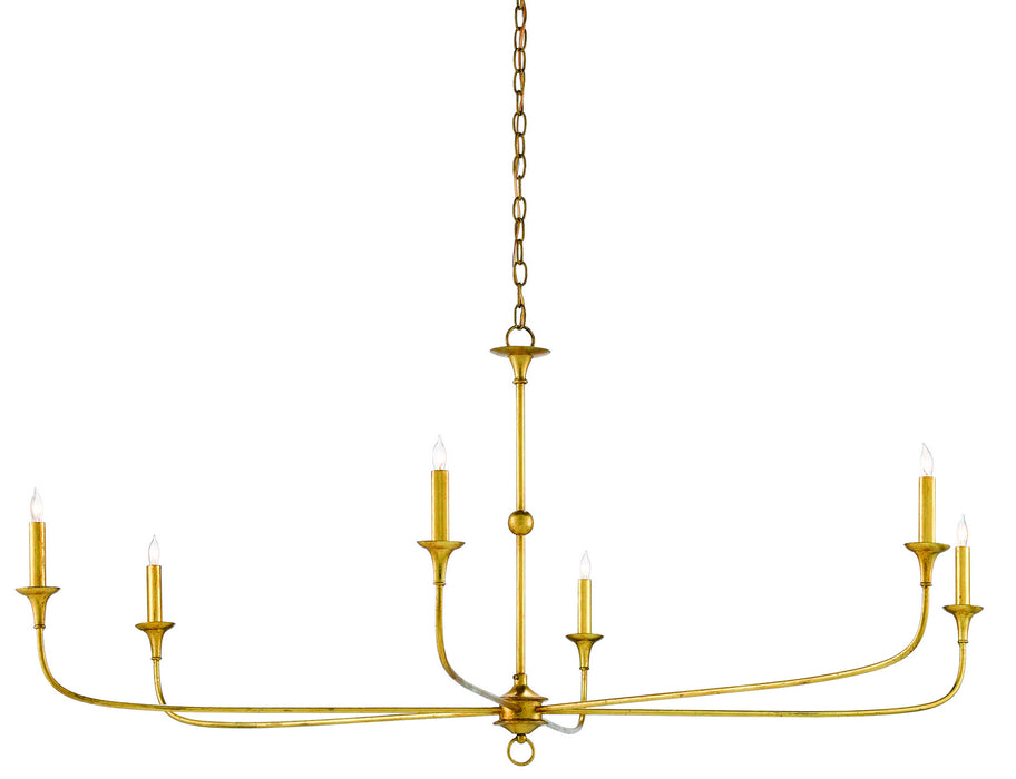 Currey and Company 9000-0370 Six Light Chandelier, Contemporary Gold Leaf
