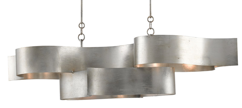 Currey and Company 9000-0372 Six Light Chandelier, Contemporary Silver Leaf