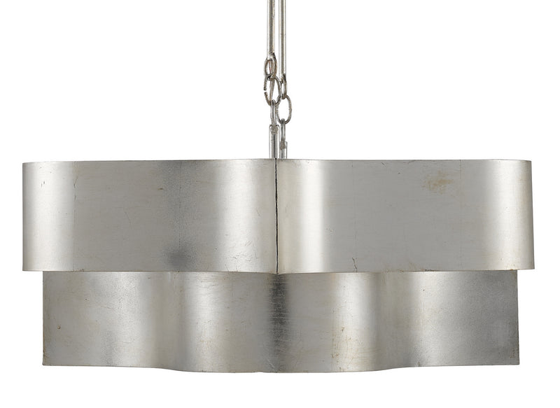 Currey and Company 9000-0372 Six Light Chandelier, Contemporary Silver Leaf