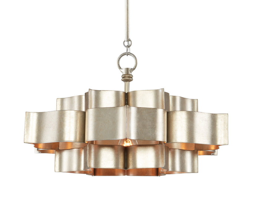Currey and Company 9000-0374 One Light Chandelier, Contemporary Silver Leaf