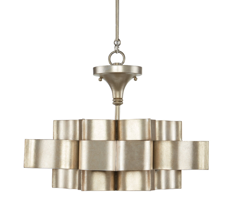 Currey and Company 9000-0374 One Light Chandelier, Contemporary Silver Leaf