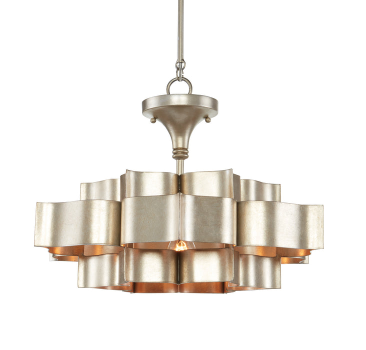 Currey and Company 9000-0374 One Light Chandelier, Contemporary Silver Leaf