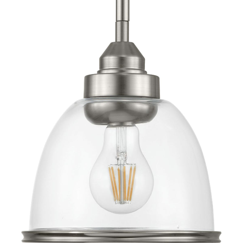 Progress Lighting P500137-009 One Light Mini-Pendant, Brushed Nickel