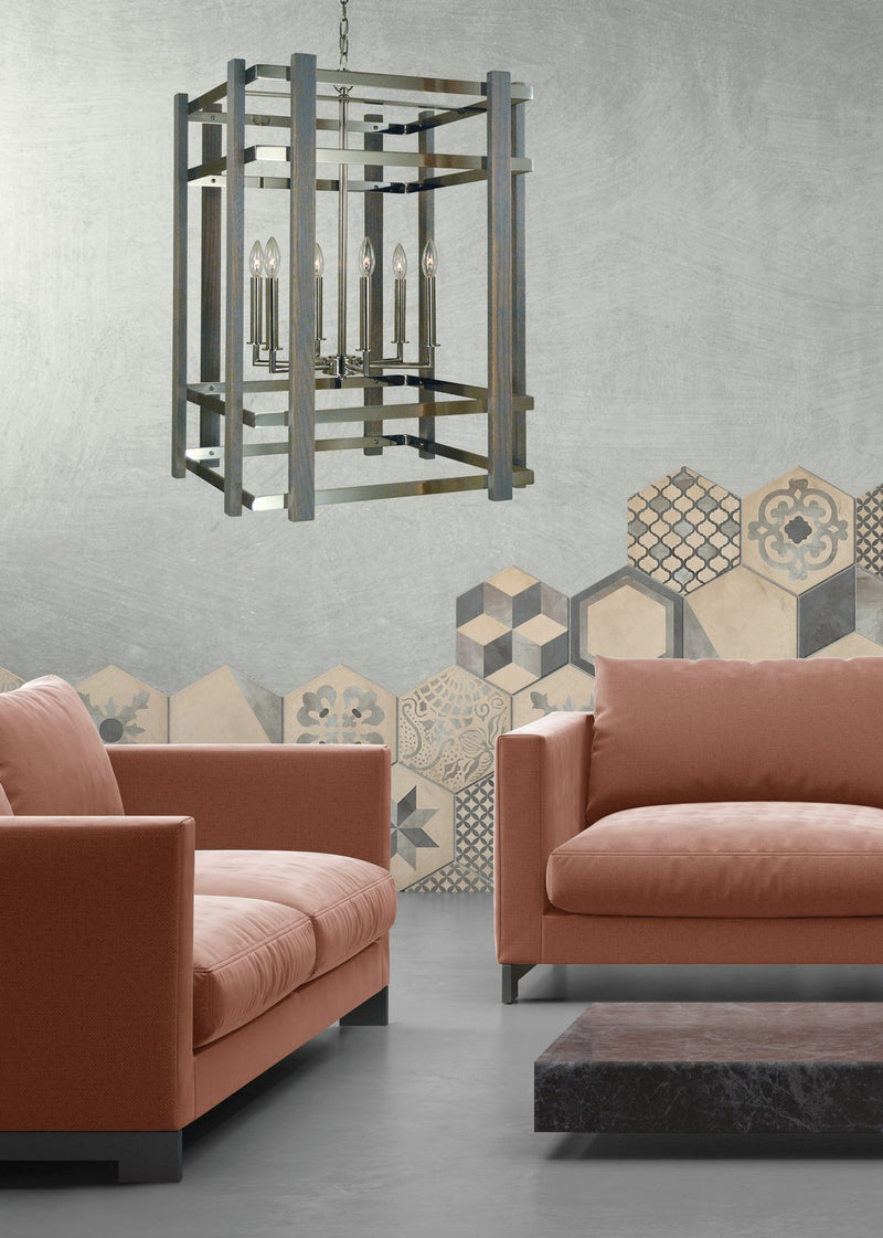 Framburg 5264 PN Six Light Chandelier, Polished Nickel
