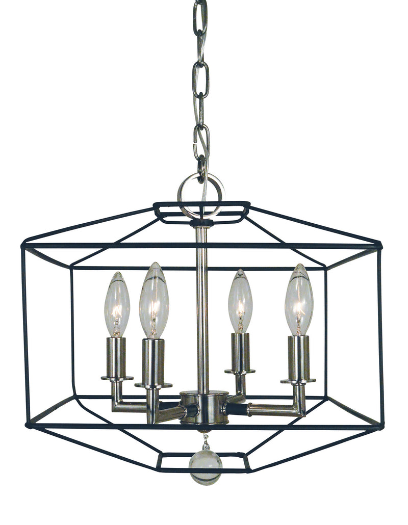 Framburg 5304 PN/MBLACK Four Light Dual Mount Chandelier, Polished Nickel w/Matte Black